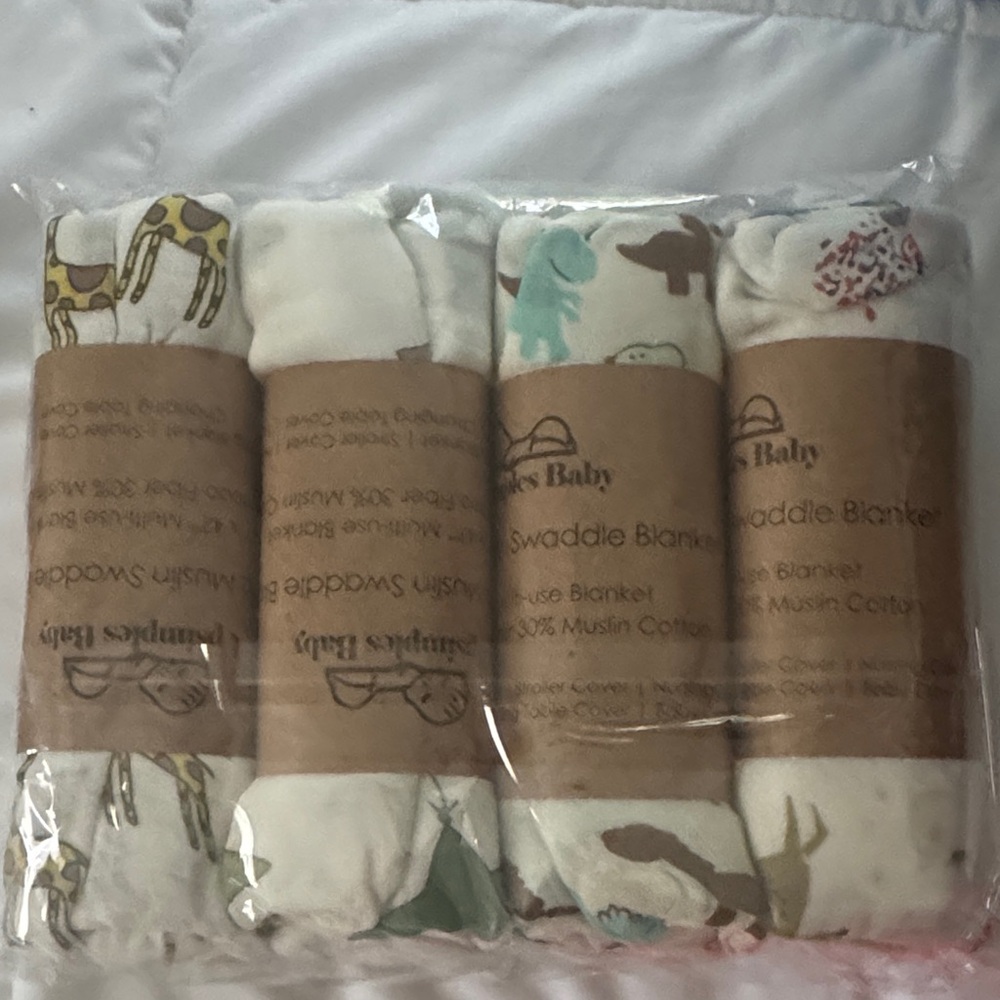 Luvable Friends Animal Print Swaddle Blankets - Cream and White
